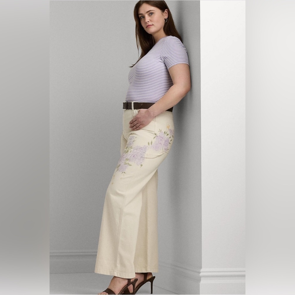 NEW Ralph Lauren Floral High Rise Wide Leg Jeans Painted Floral 22 Plus NWT